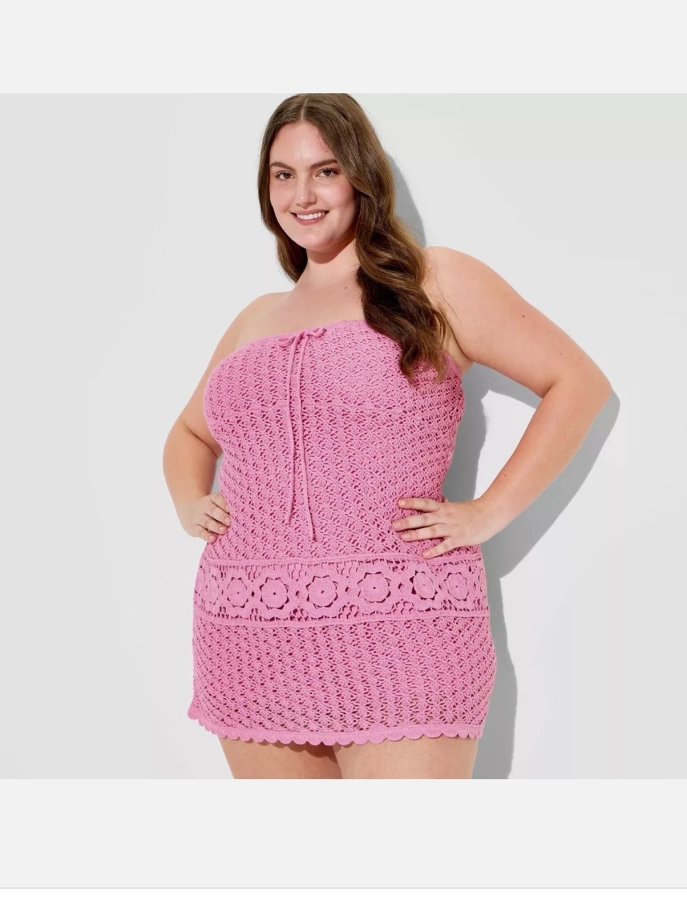 Women's Strapless Mini A-Line Sweater knit Dress - Wild Fable Rose Pink XXL
